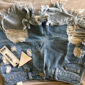 Distressed denim shorts